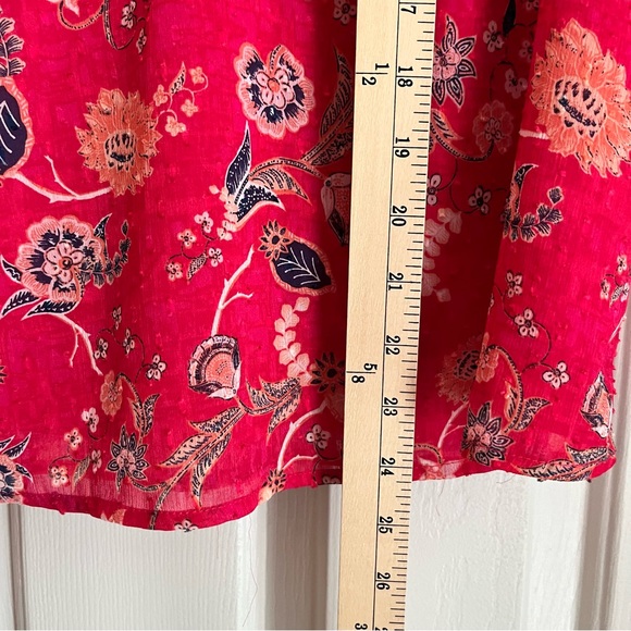 Rachel Zoe Pink Navy Blue Floral Lined Blouse Gathered Puff 3/4 Sleeves Size M - Picture 9 of 14